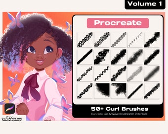 Vol 1 Premium Procreate Curl, Coil, Kinky, Wave and Loc Brushset African American Black Hair Texture Hair Digital Painting Anime Drawing 4C