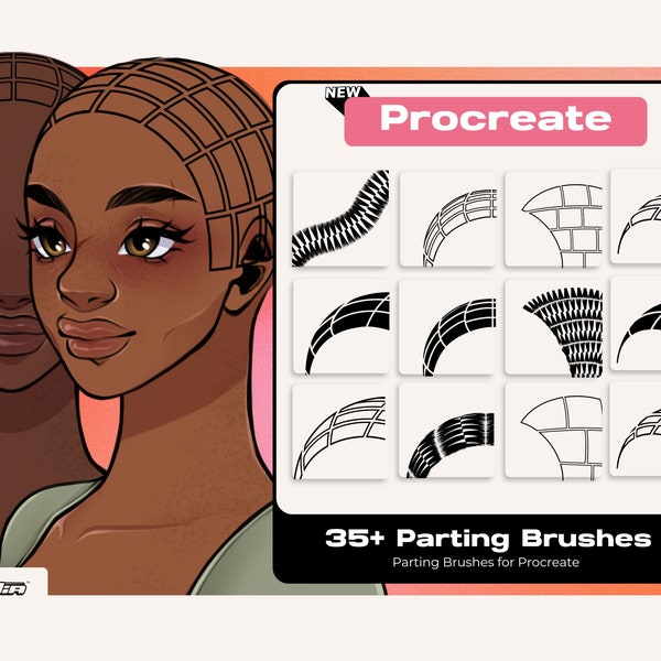 Procreate Braid Parting Hair Stamp Digital Brushes by Vegalia Digital Art Anime Illustration Painting