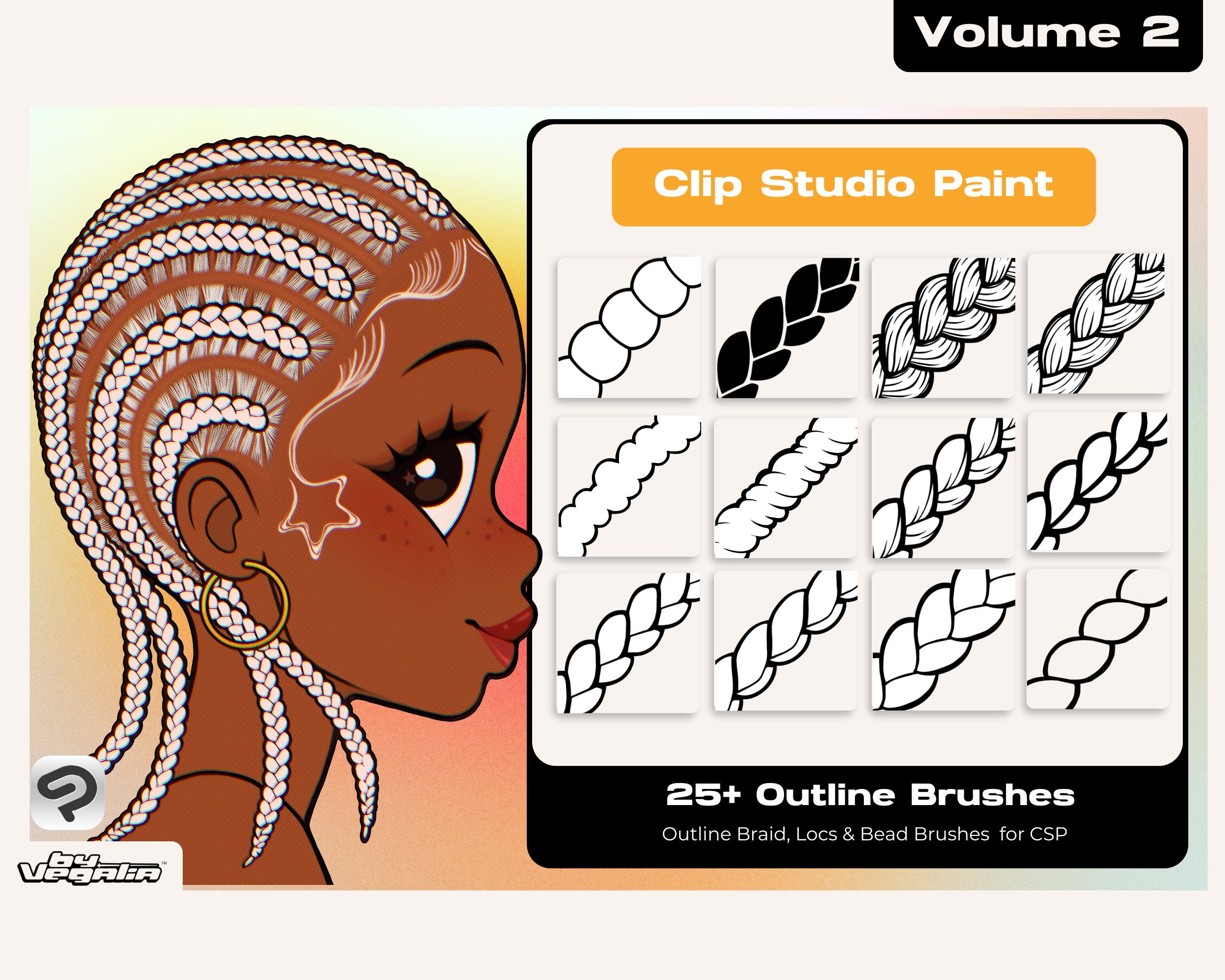 Vol 2 Clip Studio Paint Outline Side Braid Twist Loc Bead Brush by