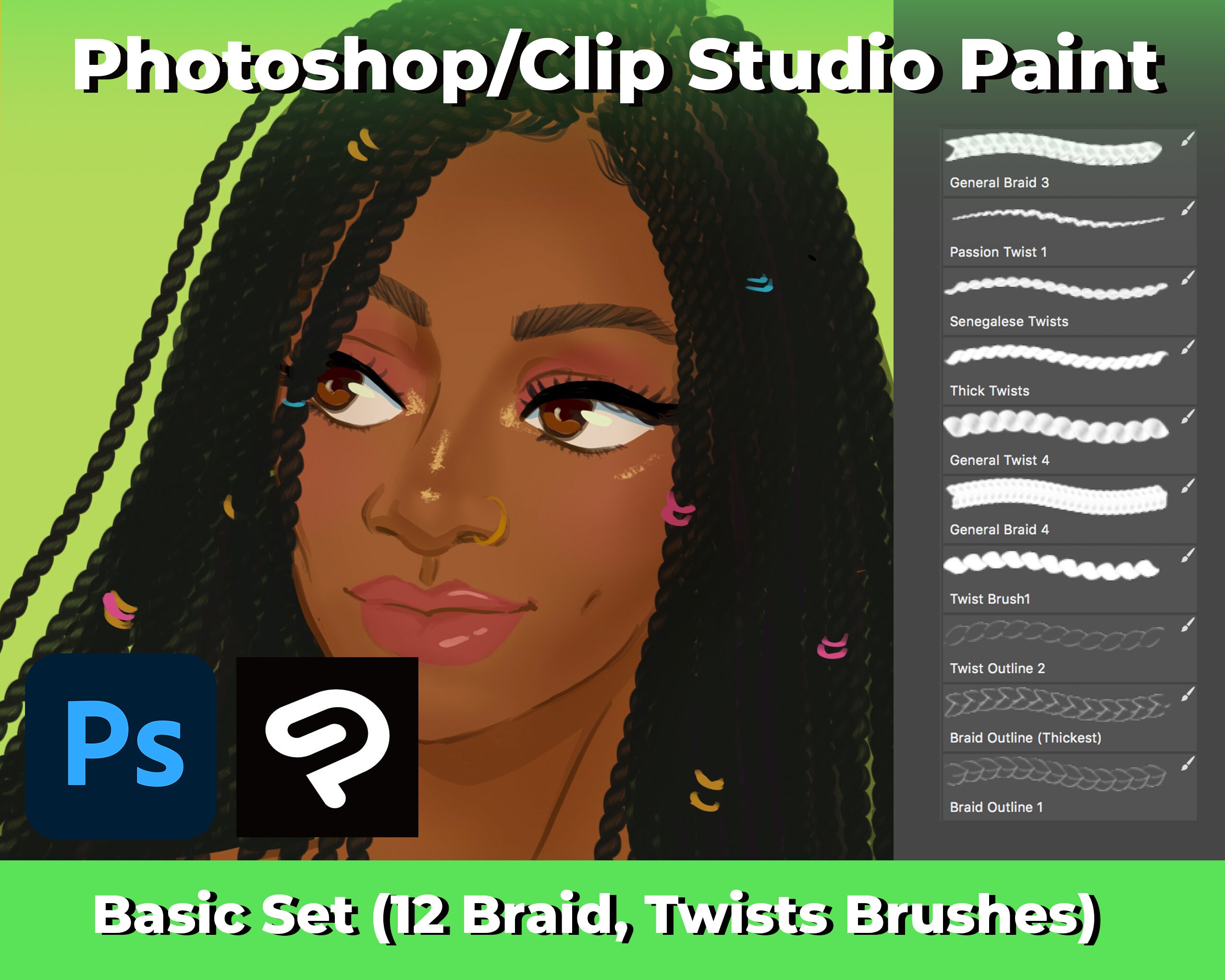 Photoshop Clip Studio Paint Braids Twists Locs Brush Etsy