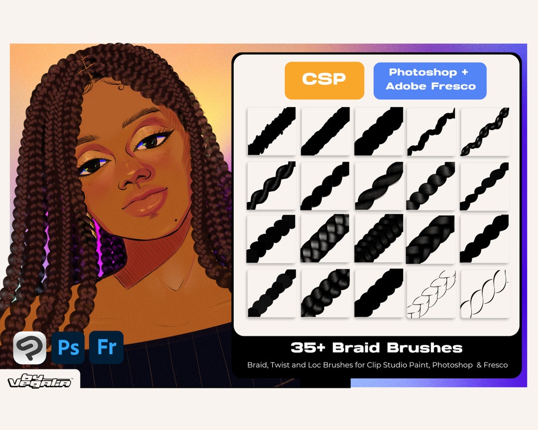 Adobe Fresco Clip Studio Paint Braids Twists Locs Brush