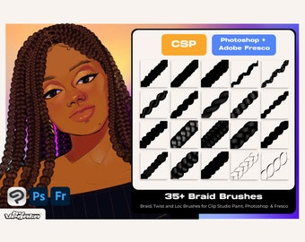 Photoshop Adobe Fresco Clip Studio Paint Braids Twists Locs Brush Realistic Braid Brush Hair Anime Cartoon Digital Illustration Fashion