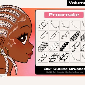 Vol 2 Procreate Outline Curl, Braid, Twist, Loc, and Texture Brushset Brush Digital Painting Anime Cartoon Comic Drawing by Vegalia