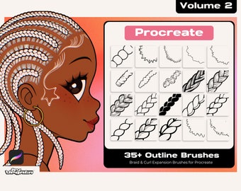 Vol 2 Procreate Outline Curl, Braid, Twist, Loc, and Texture Brushset Brush Digital Painting Anime Cartoon Comic Drawing by Vegalia