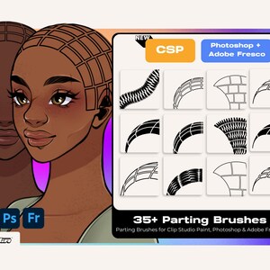 Pędzle do stempli z warkoczami i przedziałkami: sztuka cyfrowa do Clip Studio, Photoshop, Fresco (pobieranie cyfrowe)