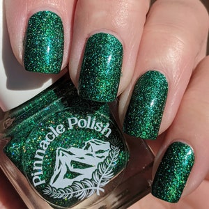 Gemheart - PINNACLE POLISH - Emerald Green Holographic Flakie Handmade Vegan Indie Nail Polish