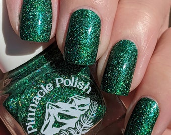 Gemheart - PINNACLE POLISH - Emerald Green Holographic Flakie Handmade Vegan Indie Nail Polish
