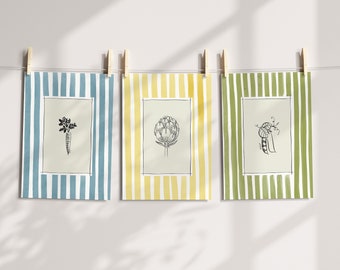 Vegetable Line Art Print Bundle: Kitchen Decor, Artful Gift