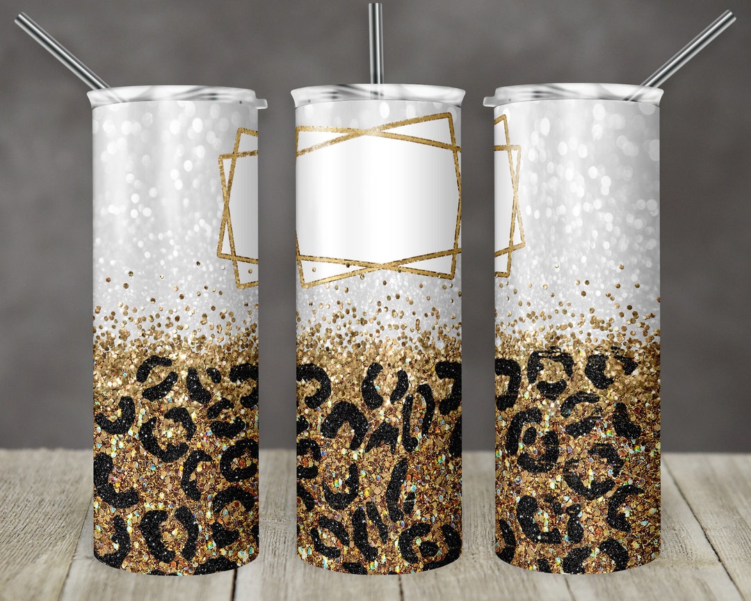 20 Oz Skinny Tumbler Blank Frame Leopard Gold White Glitter Sublimation ...