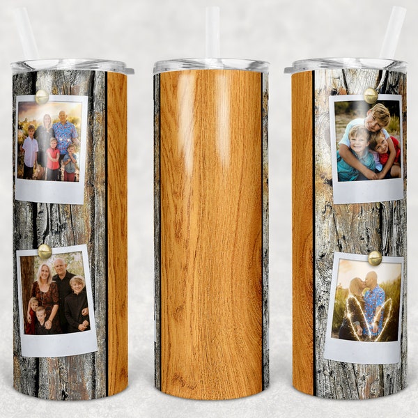 20 oz Skinny Tumbler Picture Frame Tumbler Dad  Faux wood 4 photo name plate Sublimation Design PNG Instant DIGITAL ONLY rts tumblers Tamara