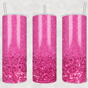 20 oz Skinny Tumbler Sublimation Design Template Glitter Ombre Pink Chunky Faux Glitter Straight Design Digital Download PNG