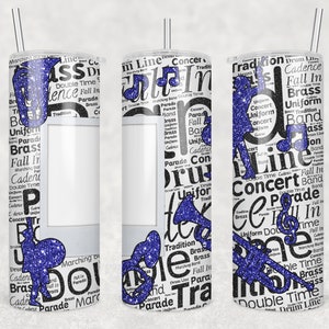 20 oz Skinny Tumbler Musik Marching Band Foto Faux Glitzer Blau Schwarz Sublimation Design Digital Download PNG Instant DIGITAL ONLY