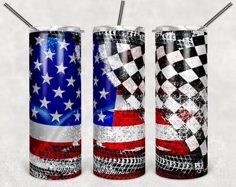 20 oz Skinny Tumbler Sublimation Design Racing Karierte Flagge Patriotische Flagge Racing Tumbler Digital Download PNG Instant DIGITAL ONLY