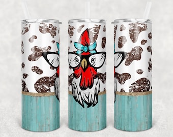 20 oz Skinny Tumbler Sublimation Kuh Druck Bauernhof Tier Huhn Leinen Glitzer Design Digital Download PNG Instant DIGITAL Only