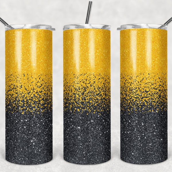 20 oz Skinny Tumbler Sublimation Design Template Glitter Ombre Mustard yellow and charcoal gray color Straight Design Digital Download PNG