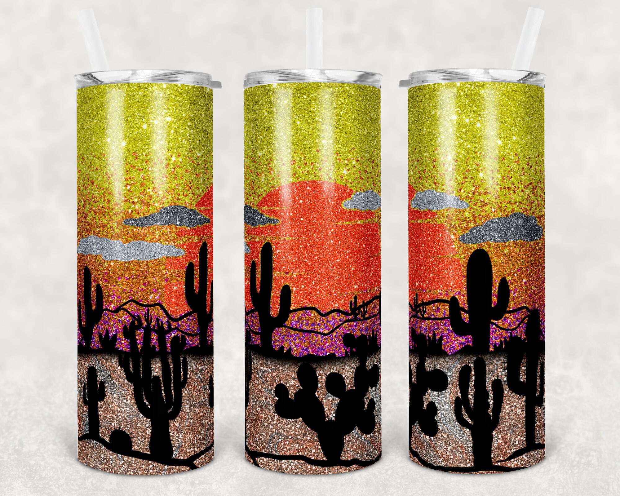 20 Oz Skinny Tumbler Sublimation Design Template Glitter Ombre Desert ...