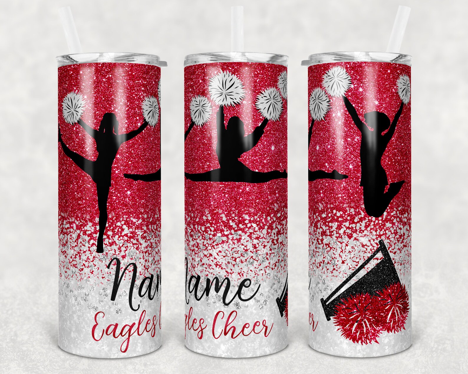 20 oz Skinny Tumbler Cheer Red White Glitter Sublimation Etsy
