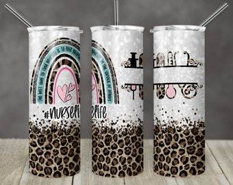 20 oz Skinny Tumbler Rainbow Leopard Glitter Nurse service of others Tumbler Sublimation Design PNG Instant DIGITAL ONLY