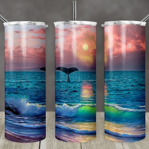 20 oz Skinny Tumbler Ocean Beach Crashing Waves water sand Whale Background  Sublimation Design PNG Instant DIGITAL ONLY rts tumblers Tamara