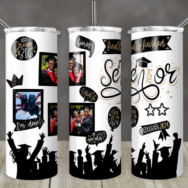 20 oz Skinny Tumbler Graduation Senior Class of 2024 Sticker Style Sublimation Design Digital Download PNG Instant Grad Photo Picture