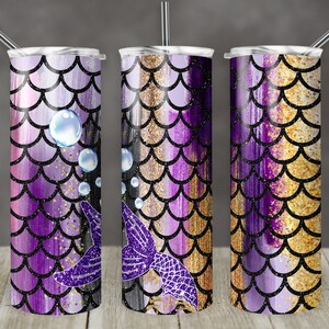 20 oz Skinny Tumbler Sublimation Design Template Glitter Mermaid Scale Purple Gold Digital Download PNG Inst DIGITAL Only