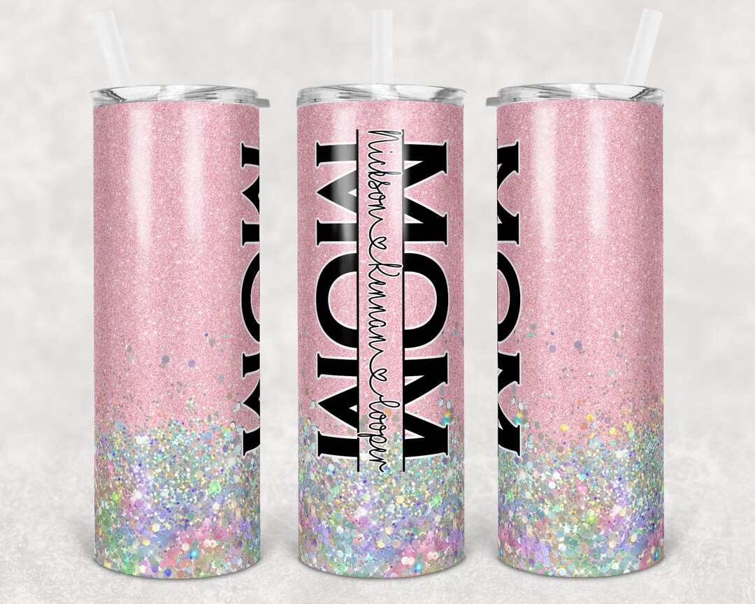 20 Oz Skinny Tumbler Sublimation Design Glitter Pink Split Mom ...
