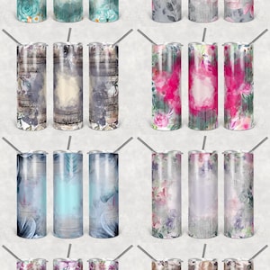 Floral and Wood Splash 8 design BUNDLE Blank add your own quote 20 oz Skinny Tumbler Sublimation Design Template Design Digital Download PNG