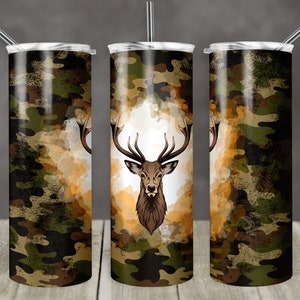 20 Oz Skinny Tumbler Camp Deer Distressed Camo Camouflage Sublimation ...