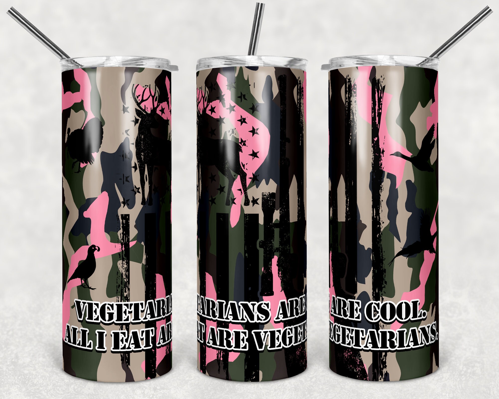 20 Oz Skinny Tumbler Sublimation Design Template Vegetarian Hunting ...
