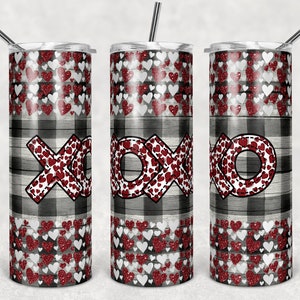 20 oz Skinny Tumbler Sublimation Template Valentine Plaid Heart XOXO glitter straight Design Digital Download PNG tumblers Tamara