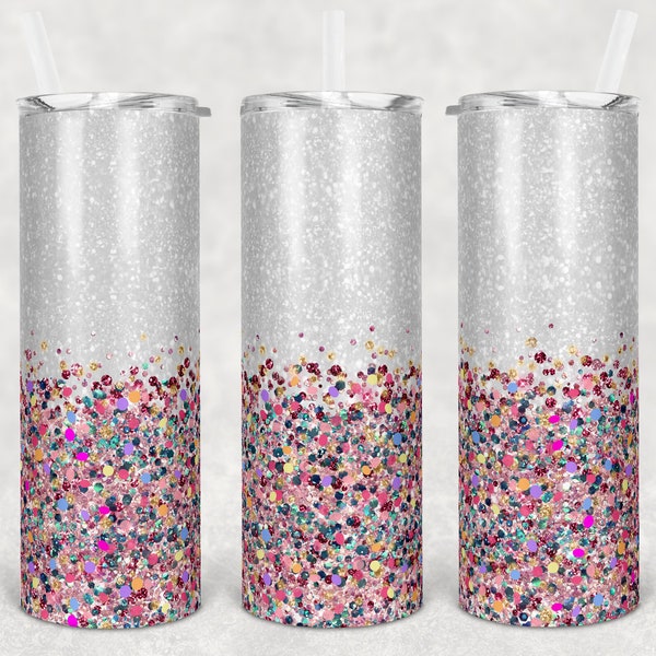 20 oz Skinny Tumbler Sublimation Design Glitter Confetti Multi Color Chunky Straight and Warped Design Digital Download PNG tumblers Tamara
