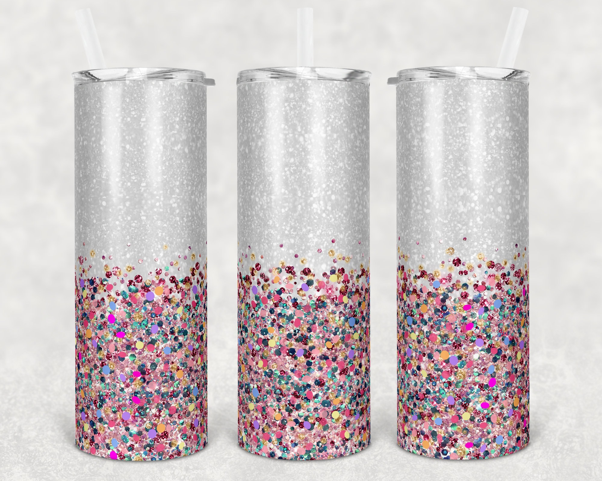 20 Oz Skinny Tumbler Sublimation Design Glitter Confetti Multi Etsy