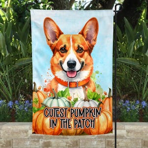Fall Cutest Pumpkin in the Patch Dog Garden Flag PNG 12 x 18 Sublimation Flags Design Digital Download Instant DIGITAL ONLY Corgi