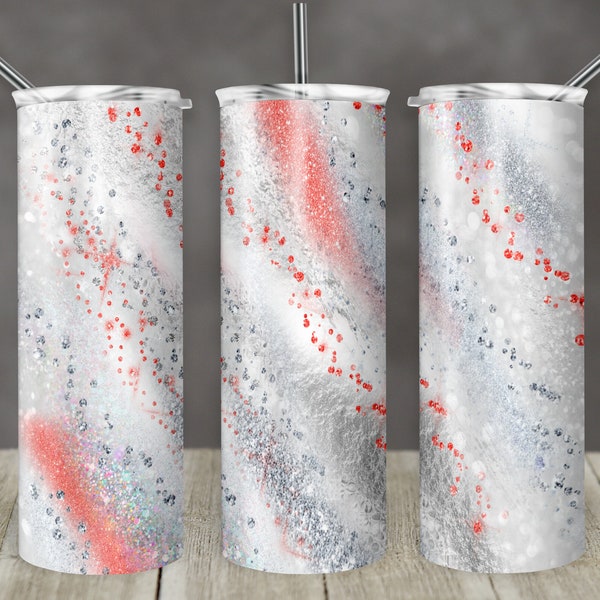 20 oz Skinny Tumbler Sublimation Template Agate Milky Way Silver Gray Coral White Straight Design Digital Download PNG