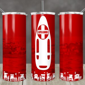 20 oz Skinny Tumbler Lifeguard Tumbler Design Red and White Water Bottle Sublimation Design Digital Download PNG Instant DIGITAL ONLY Tamara