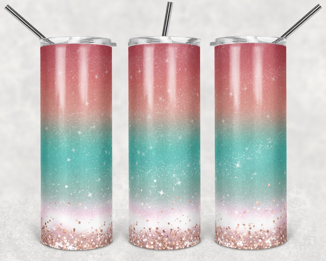20 Oz Skinny Tumbler Sublimation Design Template Glitter Ombre Soft ...