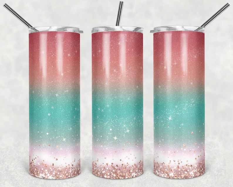 20 Oz Skinny Tumbler Sublimation Design Template Glitter Ombre Soft ...