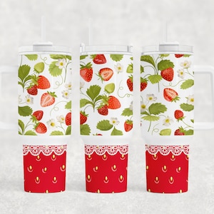 Bright Strawberry Fruit Pattern design 40 oz 2 piece Tumbler Sublimation Template Digital Download PNG Fruit Summer Berry Bright Pattern