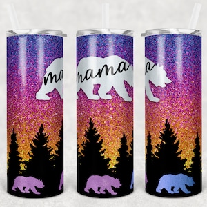 20 oz Skinny Tumbler Sublimation Design Template Mama Bear Add your own Bears Glitter Digital Download PNG Instant DIGITAL ONLY Mothers Day
