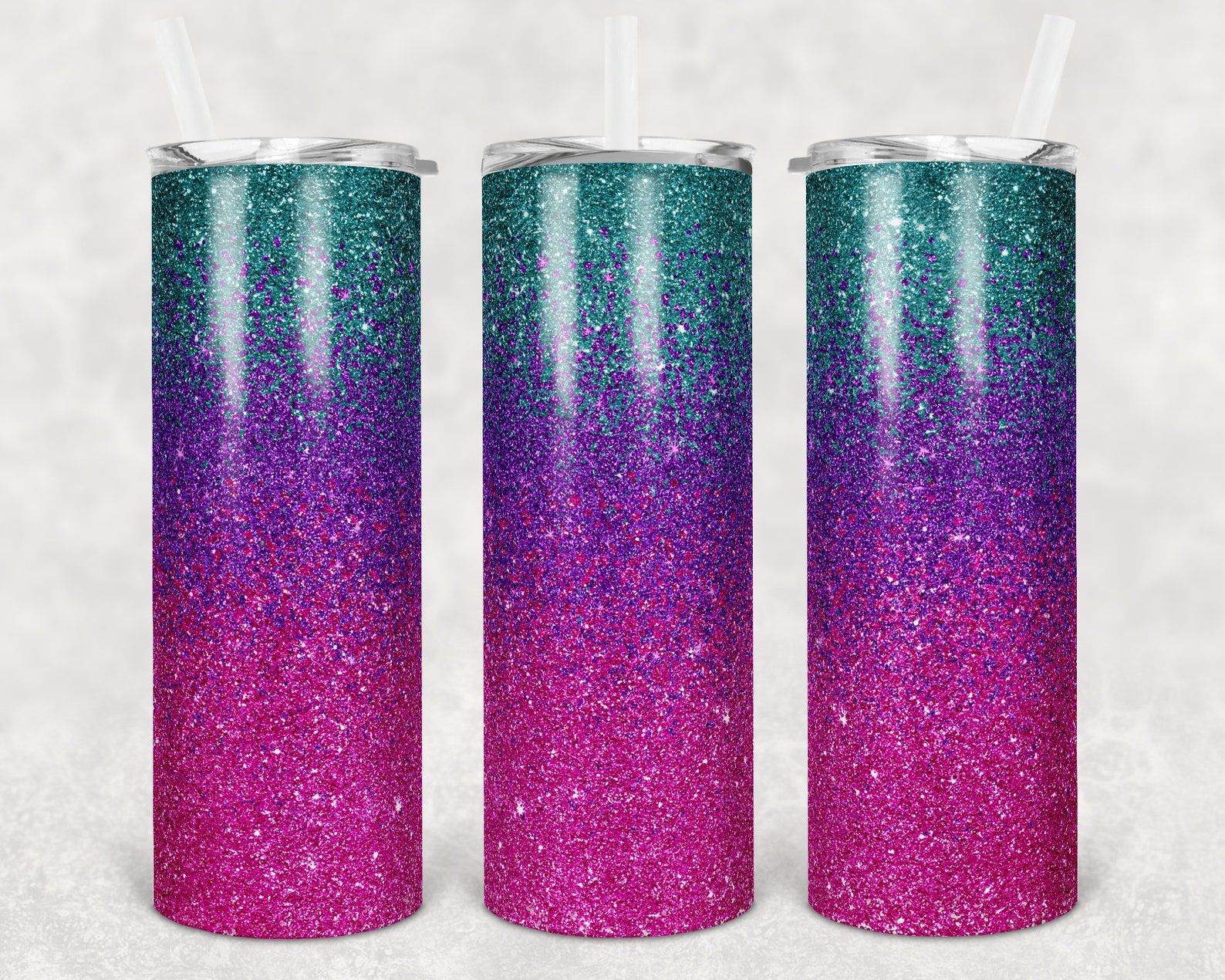 20 Oz Skinny Tumbler Sublimation Design Template Glitter Ombre Teal ...