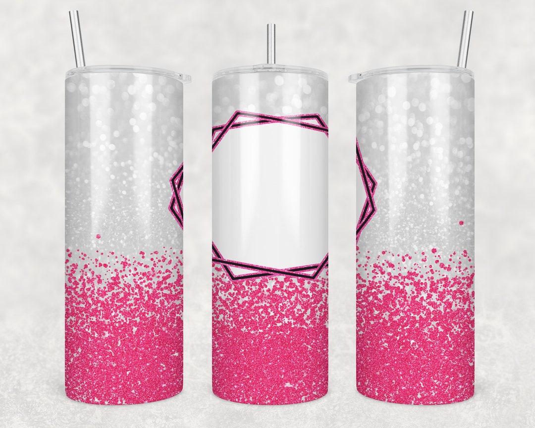 20 Oz Skinny Tumbler Sublimation Hot Pink Glitter Photo Frame Add Photo ...