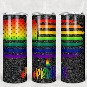 20 oz Skinny Tumbler Sublimation Design Template Gay Pride Flag Rainbow Black Glitter Design Digital Download PNG Instant DIGITAL Only