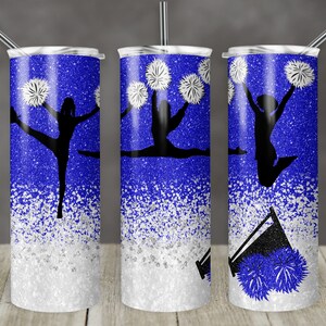 20 oz Skinny Tumbler Cheer Royal Blue White Glitter Sublimation Design Digital Download PNG Instant DIGITAL ONLY rts tumblers Tamara