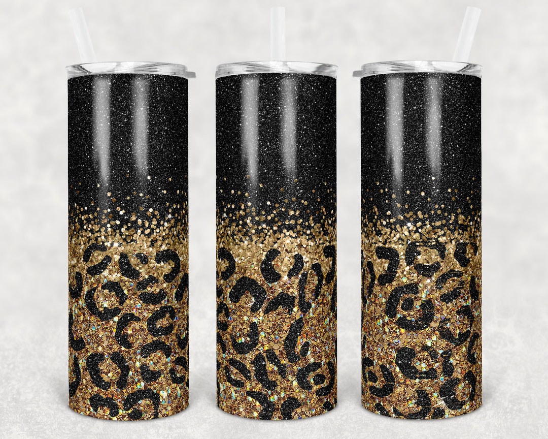 20 Oz Skinny Tumbler Sublimation Design Template Glitter Gold Black ...