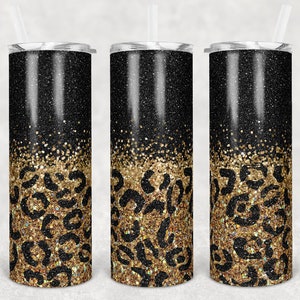 20 oz Skinny Tumbler Sublimation Design Template Glitter Gold Black Leopard Straight and Warped Design Digital Download PNG tumblers Tamara