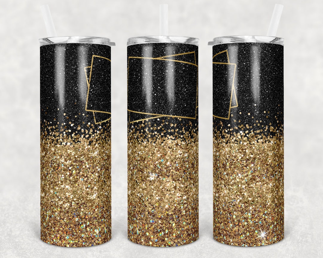 20 Oz Skinny Tumbler Gold Frame Gold Black Glitter Sublimation Design ...