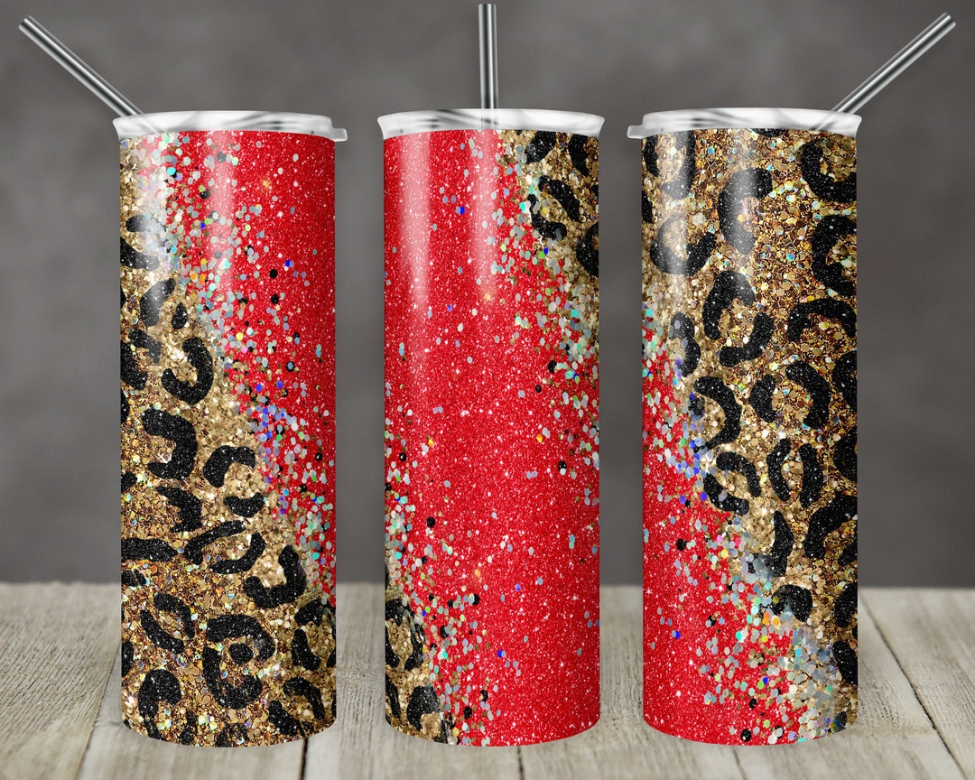 20 Oz Skinny Tumbler Sublimation Design Template Glitter Gold Red ...