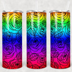 20 oz Skinny Tumbler Rose Rainbow Sublimation Design Digital Download PNG Instant DIGITAL ONLY rts tumblers Tamara