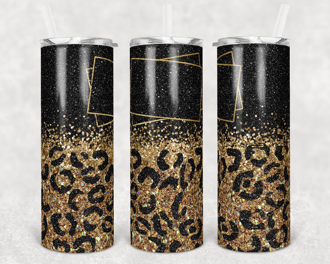 20 Oz Skinny Tumbler Blank Frame Leopard Gold Black Glitter Sublimation ...