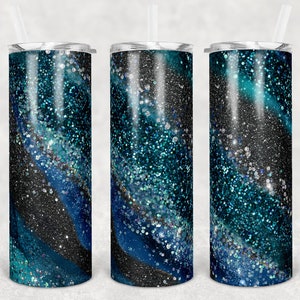 20 oz Skinny Tumbler Sublimation Template Agate Milky Way Teal Gold Straight and Warped Design Digital Download PNG tumblers Tamara